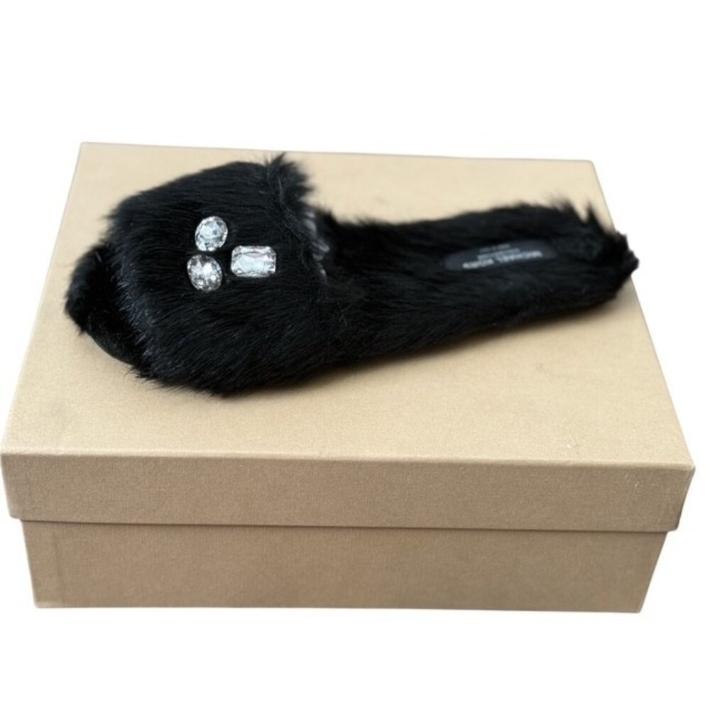 Michael Kors Slippers Slides Delphine Runway Faux Mink Fur Dust Bag Box Slip on